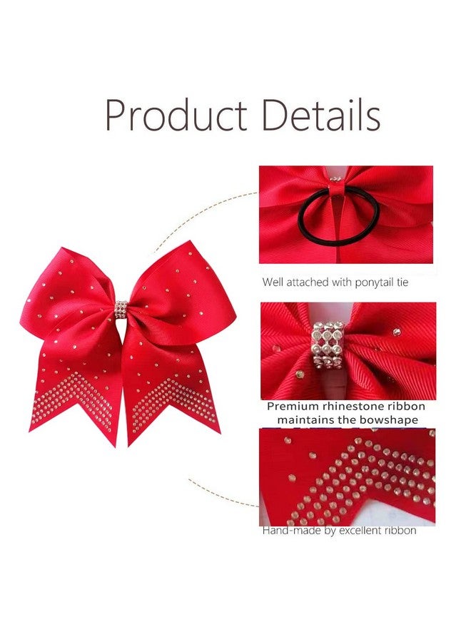 Hipcheer 12PCS 8" Rhinestones Large Cheer Hair Bows for Girls, Hand-made Grosgrain Ribbon Hair Accessories for Teen Girls Softball Cheerleader Sport (Red) - Image 3