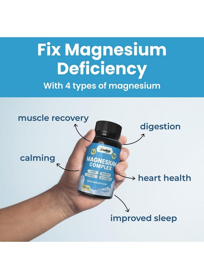 GreeNatr Magnesium Complex Supplement - Magnesium Supplements with Glycinate, Citrate, Malate & Oxide - Magnesium Tablets for Digestion, Sleep, Heart Health, & Energy - Magnesium Vitamins 120 Counts - Image 2