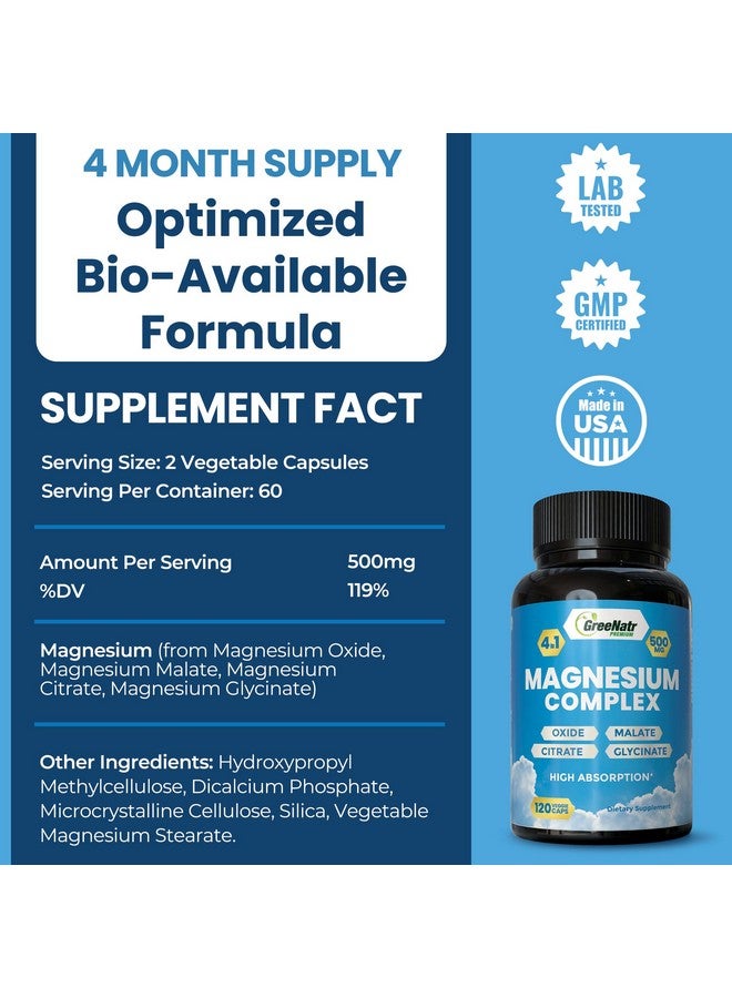 GreeNatr Magnesium Complex Supplement - Magnesium Supplements with Glycinate, Citrate, Malate & Oxide - Magnesium Tablets for Digestion, Sleep, Heart Health, & Energy - Magnesium Vitamins 120 Counts - Image 3