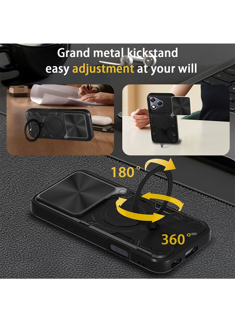 غطاء هاتف لـ Honor X8D مزود بغطاء للكاميرا وحامل حلقي، غطاء واقي صلب من الخلف وحواف ناعمة ومقاوم للصدمات - Image 2