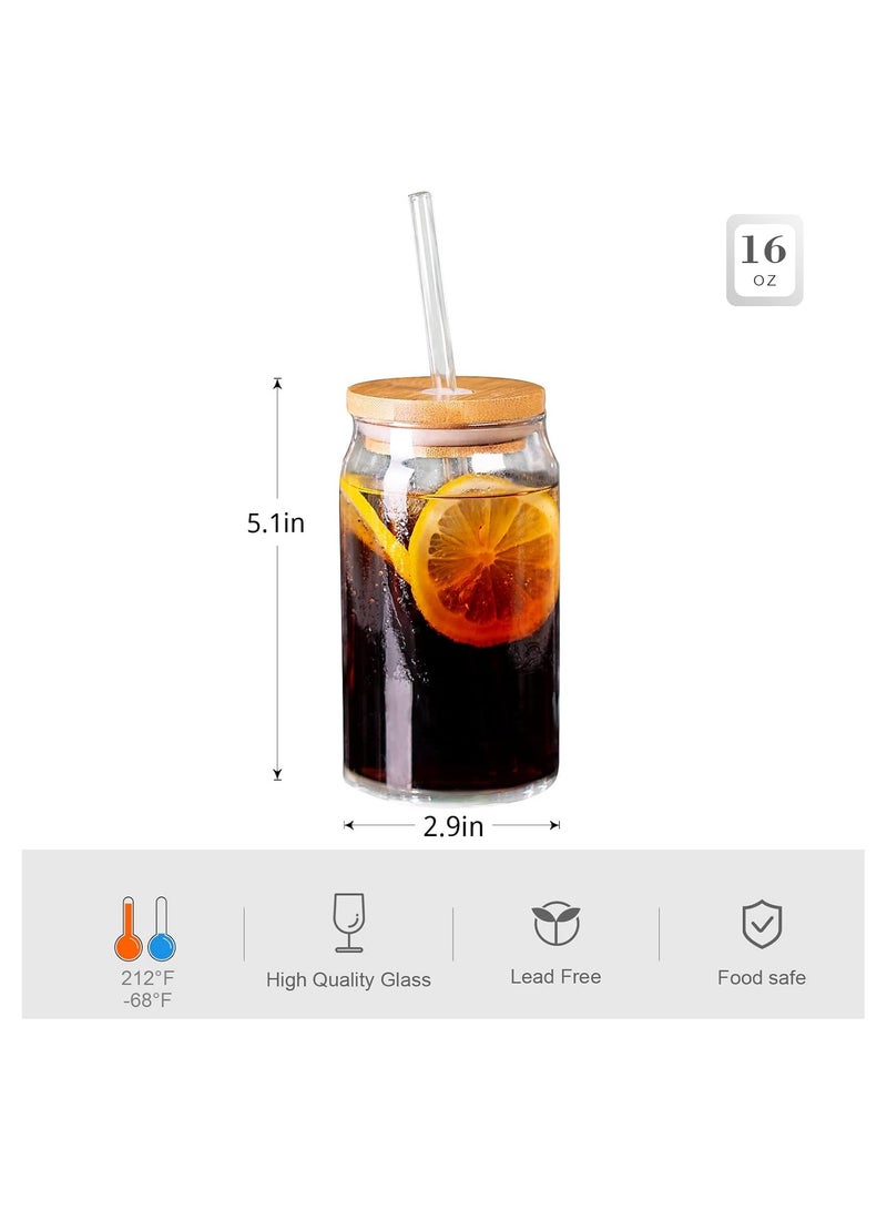 Glass Cups with Bamboo Lids and Glass Straw, Drinking Glasses with Bamboo Lids  - Image 2