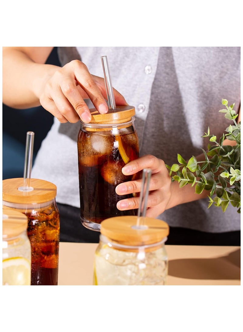 Glass Cups with Bamboo Lids and Glass Straw, Drinking Glasses with Bamboo Lids  - Image 3