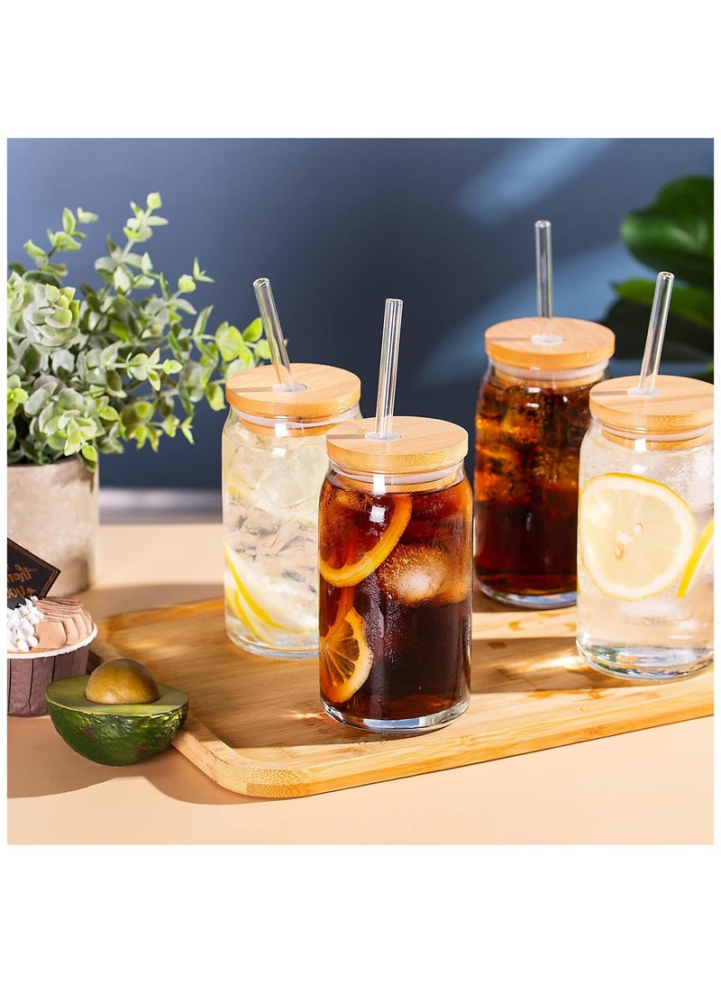 Glass Cups with Bamboo Lids and Glass Straw, Drinking Glasses with Bamboo Lids  - Image 5