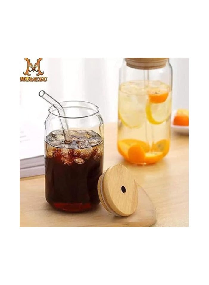 Glass Cups with Bamboo Lids and Glass Straw, Drinking Glasses with Bamboo Lids  - Image 1