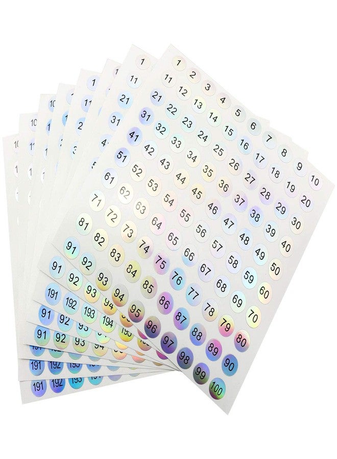Ruiwaer 8 Sheets Consecutive Laser Number Stickers Small Round Labels Self Adhesive Tags Stickers Home School Office Decoration (4 Sheets 1 to 100 + 4 Sheets 101 to 200) - Image 1