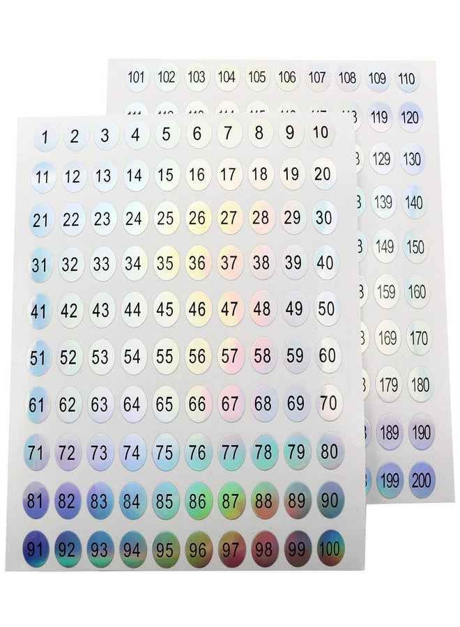 Ruiwaer 8 Sheets Consecutive Laser Number Stickers Small Round Labels Self Adhesive Tags Stickers Home School Office Decoration (4 Sheets 1 to 100 + 4 Sheets 101 to 200) - Image 2