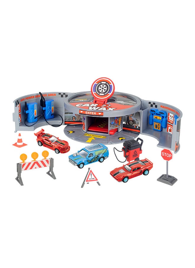 Snapkid - SNAP KIDS Mini Service Station Play Set (Car Wax) – 5 PCS 1:64 Free Wheel Die-cast Vehicles | 15 PCS Accessories | Windows Box Packaging | Educational Car Wash Toy for Kids - Image 1