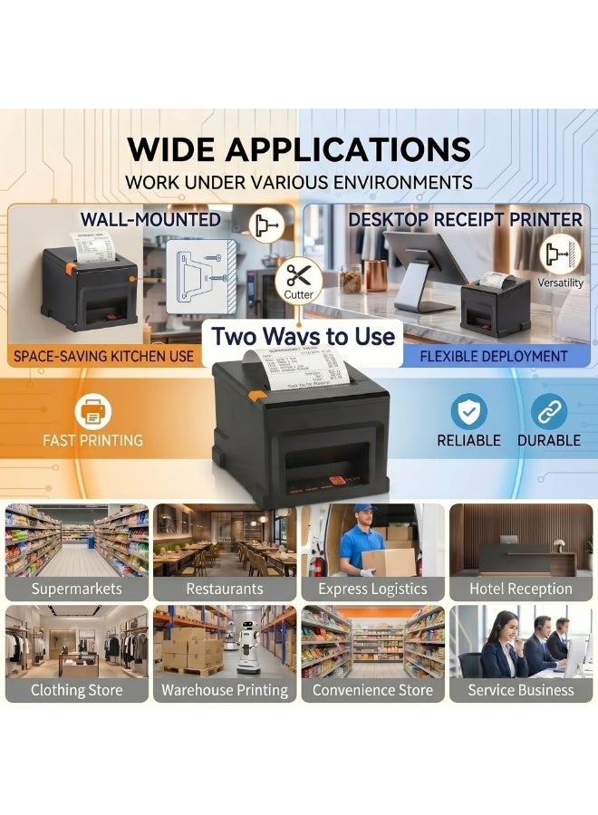 والالا طابعة إيصالات حرارية Bluetooth مقاس 80 مم، طابعة POS عبر USB بسرعة 300 مم/ثانية، متوافقة مع ESC/POS، مع 5 لفات ورق (15 م لكل لفة، إجمالي 75 م)، لنظام Windows وMac - Image 4