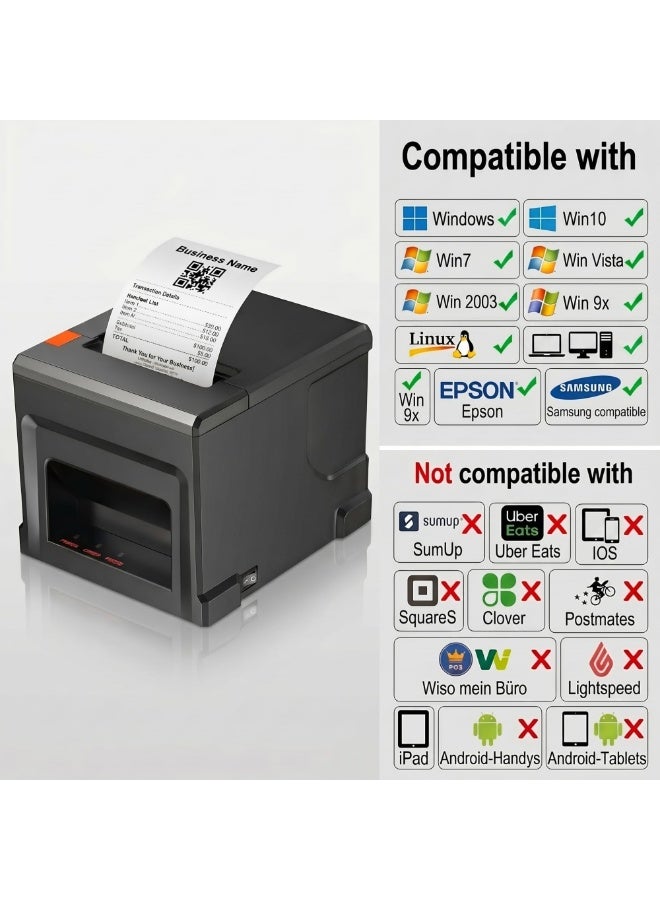والالا طابعة إيصالات حرارية Bluetooth مقاس 80 مم، طابعة POS عبر USB بسرعة 300 مم/ثانية، متوافقة مع ESC/POS، مع 5 لفات ورق (15 م لكل لفة، إجمالي 75 م)، لنظام Windows وMac - Image 5