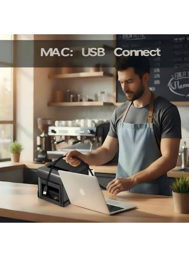 والالا طابعة إيصالات حرارية Bluetooth مقاس 80 مم، طابعة POS عبر USB بسرعة 300 مم/ثانية، متوافقة مع ESC/POS، مع 5 لفات ورق (15 م لكل لفة، إجمالي 75 م)، لنظام Windows وMac - Image 3