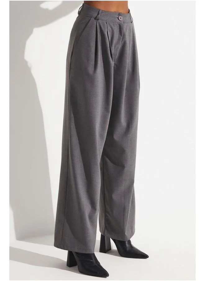 JUNE June Pleated Loose Fit Trouser Grey