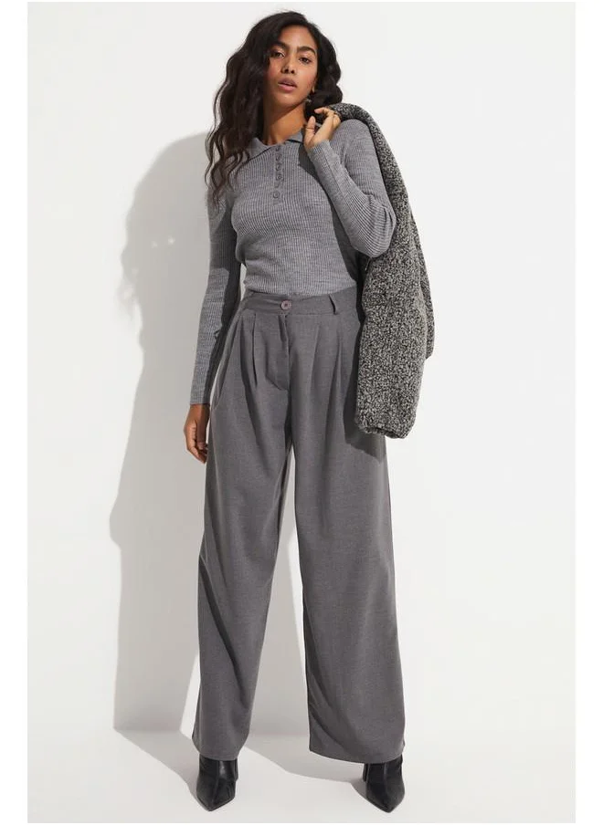 JUNE June Pleated Loose Fit Trouser Grey