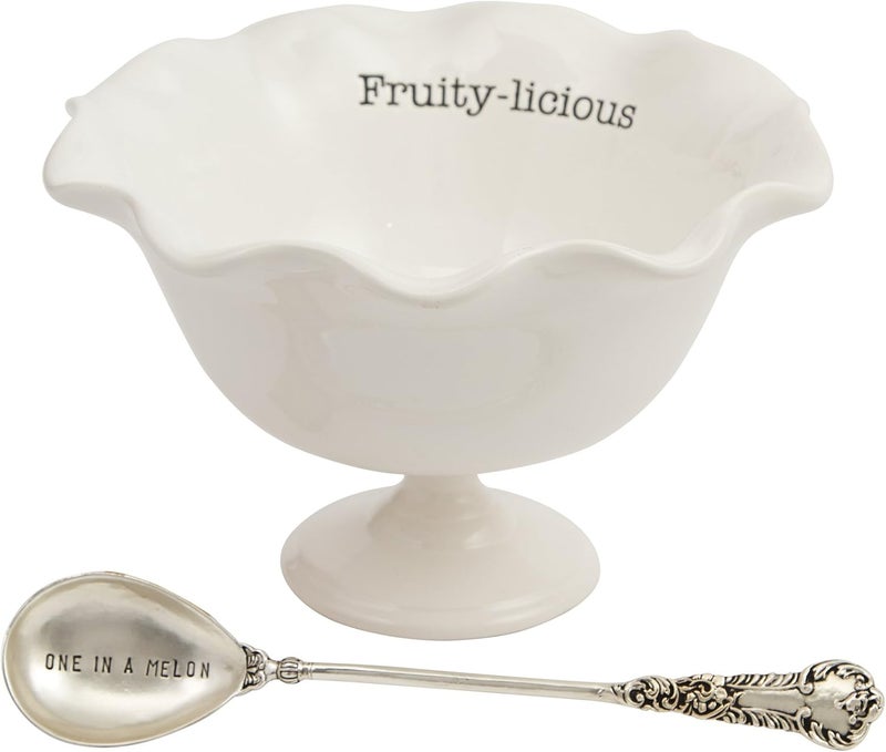 Mud Pie Vintage Inspired Fruit Pedestal Bowl Set White - Image 1