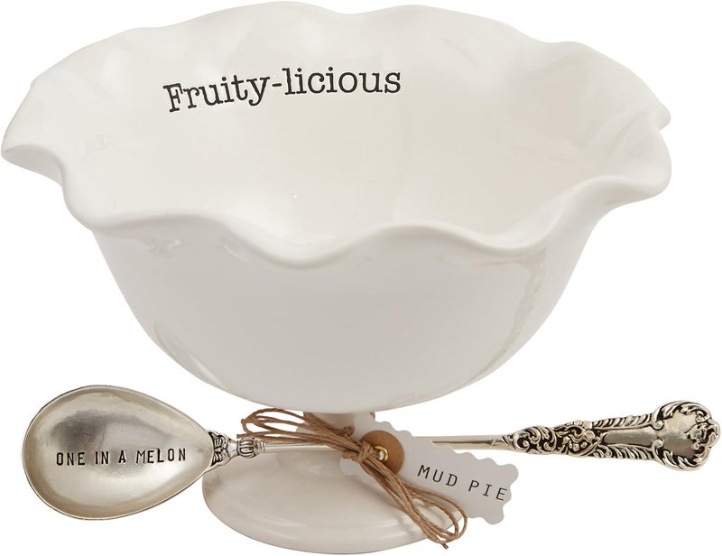 Mud Pie Vintage Inspired Fruit Pedestal Bowl Set White - Image 2
