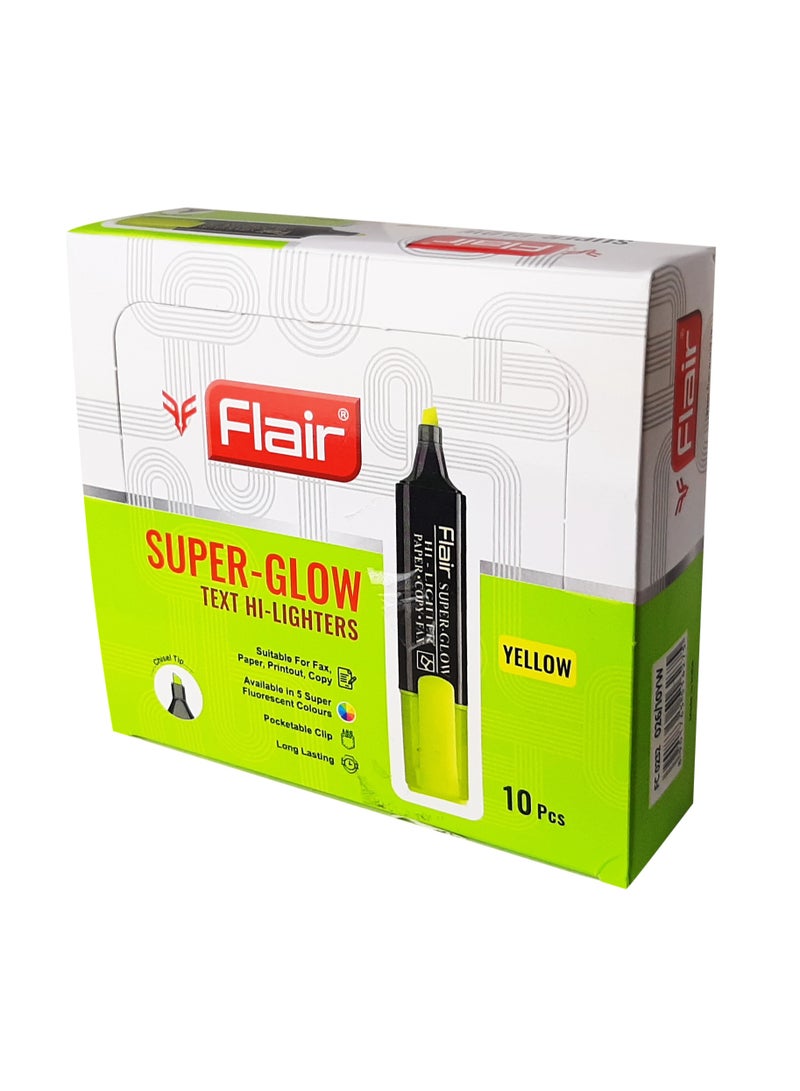 فلير مجموعة أقلام تظليل فائقة التوهج برأس مشطوف، 10 أقلام، لون أصفر - Image 1