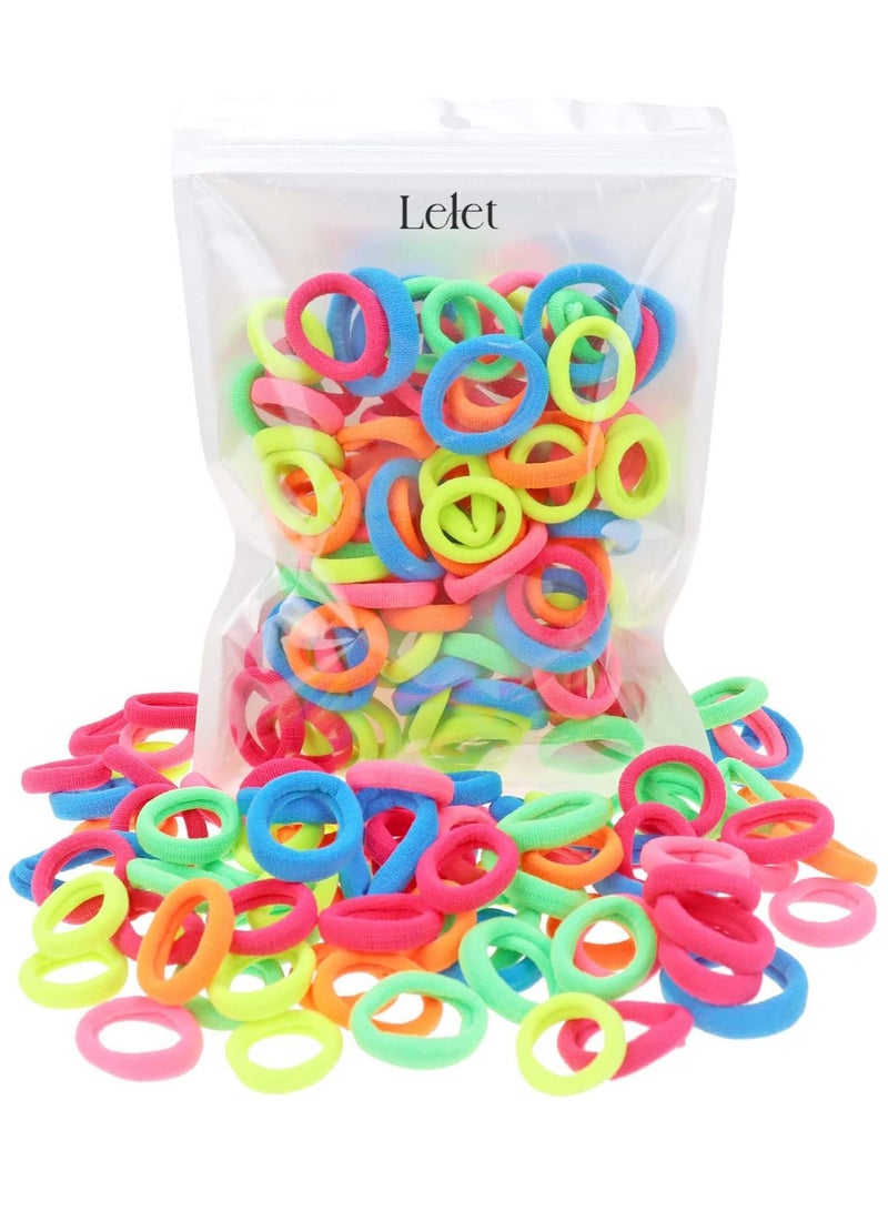 Lelet 200Pcs Nylon Toddler Hair Elastics Ponytail Holder Soft & Seamless Baby Hair Ties, Colorful Rubber Bands for Girls, Gentle on Hair, 2.3cm Diameter-Neon Colors - Image 1