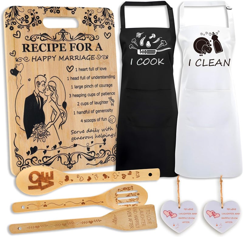 Ztl Wedding Gifts for Newlyweds, Wedding Gift Cutting Board Set, Happy Marriage Cutting Board, Wedding Gift for Couple 2025, Christmas His Her Gifts, Gifts for Wedding Shower, Anniversary (8 pcs) - Image 1