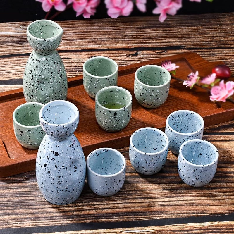 LMRLCS Japanese Sake Ceramic Set of 5 with 1 Sake Bottle and 4 Sake Cups for Sake and Wine Blue - Image 5