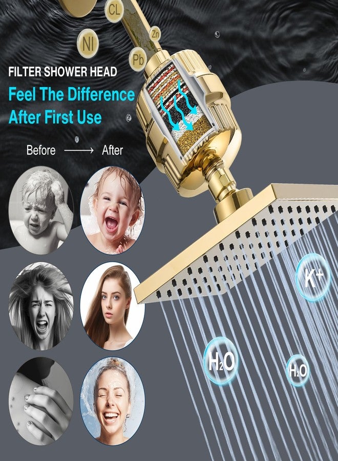 Cobbe High Pressure Filtered Shower Head Combo, Rain Shower Head with 20 Stage Shower Head Filter for Hard Water - Adjustable Replacement Remove Chlorine and Harmful Substances, Gold - Image 2