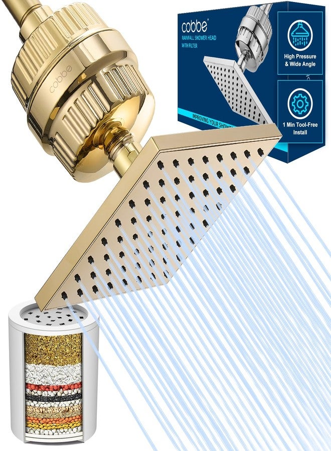 Cobbe High Pressure Filtered Shower Head Combo, Rain Shower Head with 20 Stage Shower Head Filter for Hard Water - Adjustable Replacement Remove Chlorine and Harmful Substances, Gold - Image 1