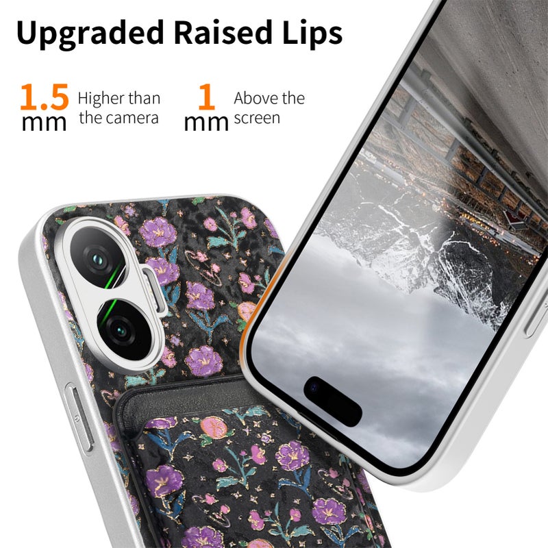 غطاء MagSafe بملمس جلد لـ Redmi Note 14 باللون أسود مضاد للانزلاق مغناطيسي مع مغناطيس قوي وحامل بطاقات مع قبضة مضادة للانزلاق مع مقاوم للخدش للاستخدام الخارجي سهل الحمل - Image 5