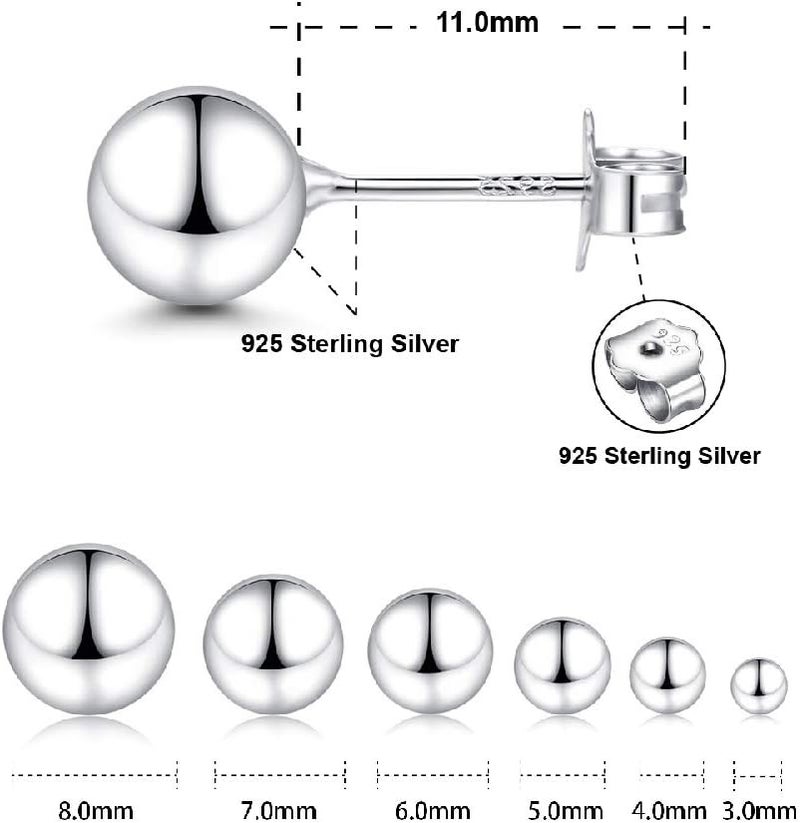 CUTEFEEL Store 18K White Gold Plated Sterling Silver Ball Stud Earrings 3mm-10mm Options, Simple Polished Ball Studs Hypoallergenic Jewelry - Image 2