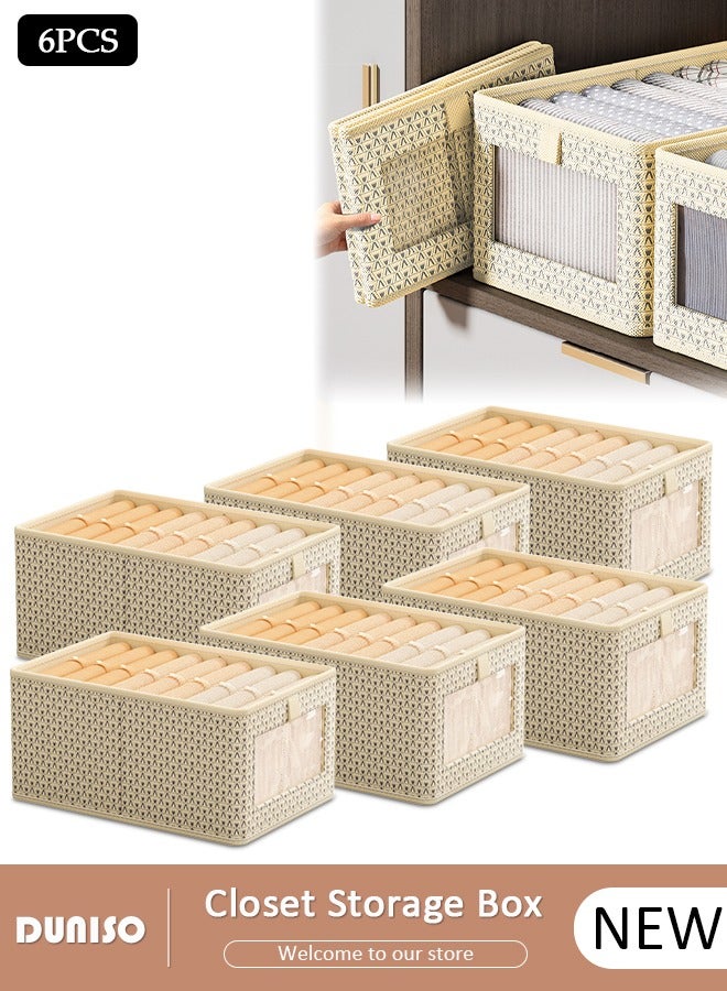 DUNISO 6 Pieces Foldable Closet Storage Organizer Washable Closet Storage Box with Carrying Handles Cube Storage Bin for Clothes Wardrobe Home Bedroom Office - Image 1