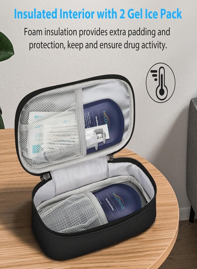 MEDMAX حقيبة سفر مبردة للأنسولين من MEDMAX مع عبوتين من الثلج، حقيبة حمل معزولة ومقاومة للماء لتنظيم أدوية مرضى السكري مع جيب إضافي لقلم الأنسولين ولوازم مرضى السكري الأخرى (أسود) - Image 2