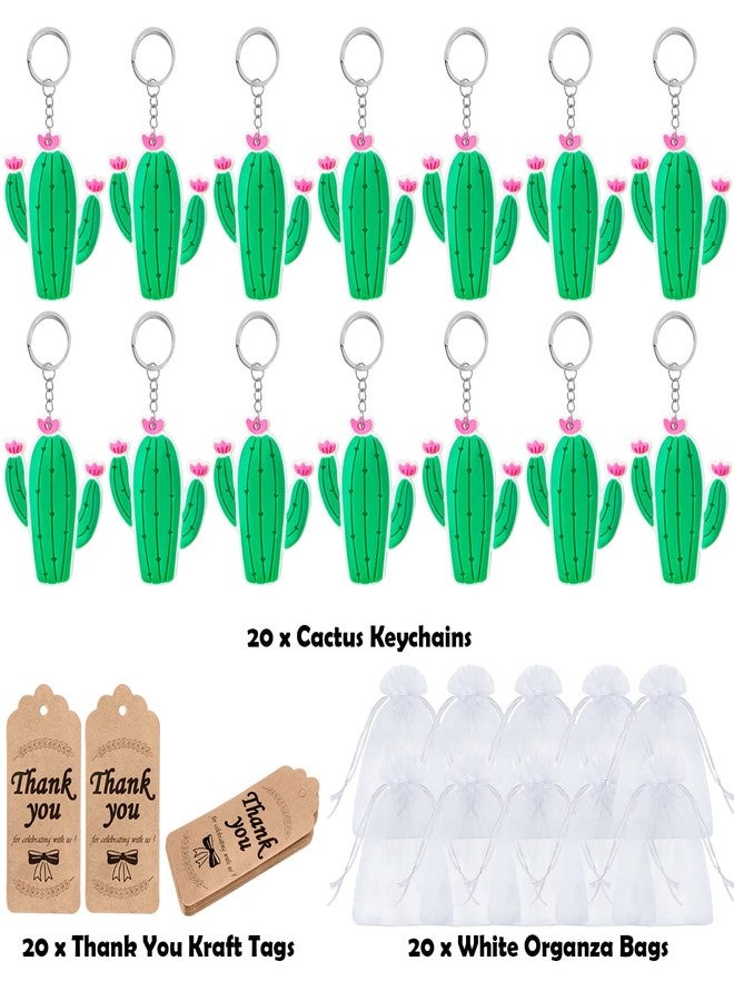 Elecrainbow 60 Pack Cactus Party Favors Include 20 Keychains + 20 Thank You Tags + 20 Goodie Bags for Cactus Keychain Return Gift, Mexican Themed Party, Thanksgiving, Baby Shower, Birthday, Wedding - Image 3