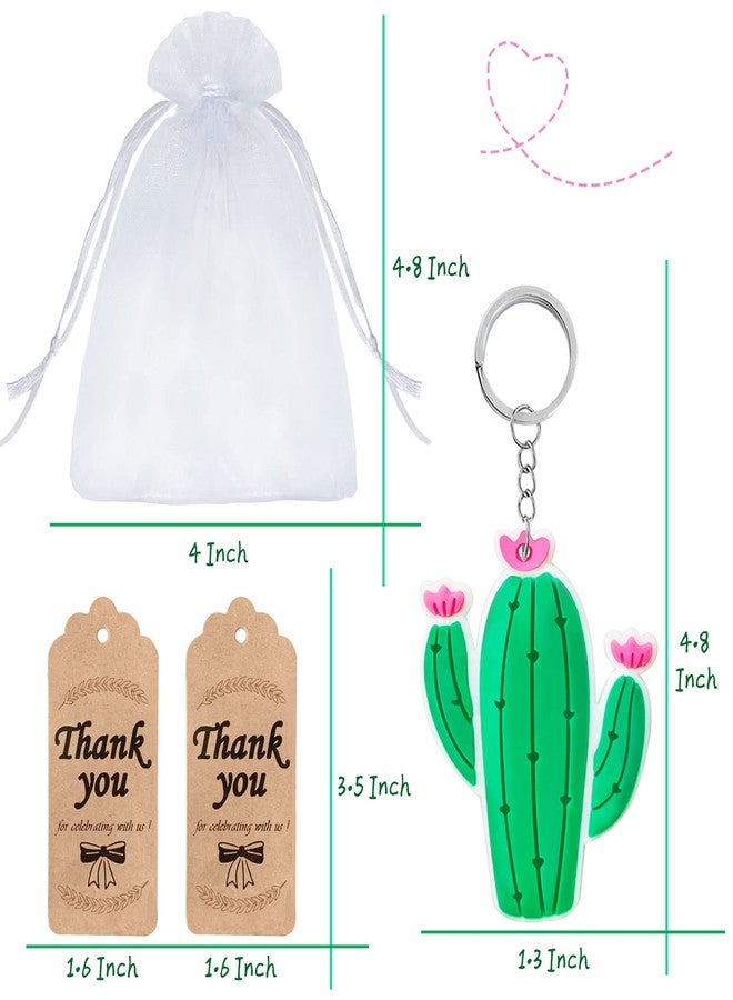 Elecrainbow 60 Pack Cactus Party Favors Include 20 Keychains + 20 Thank You Tags + 20 Goodie Bags for Cactus Keychain Return Gift, Mexican Themed Party, Thanksgiving, Baby Shower, Birthday, Wedding - Image 2