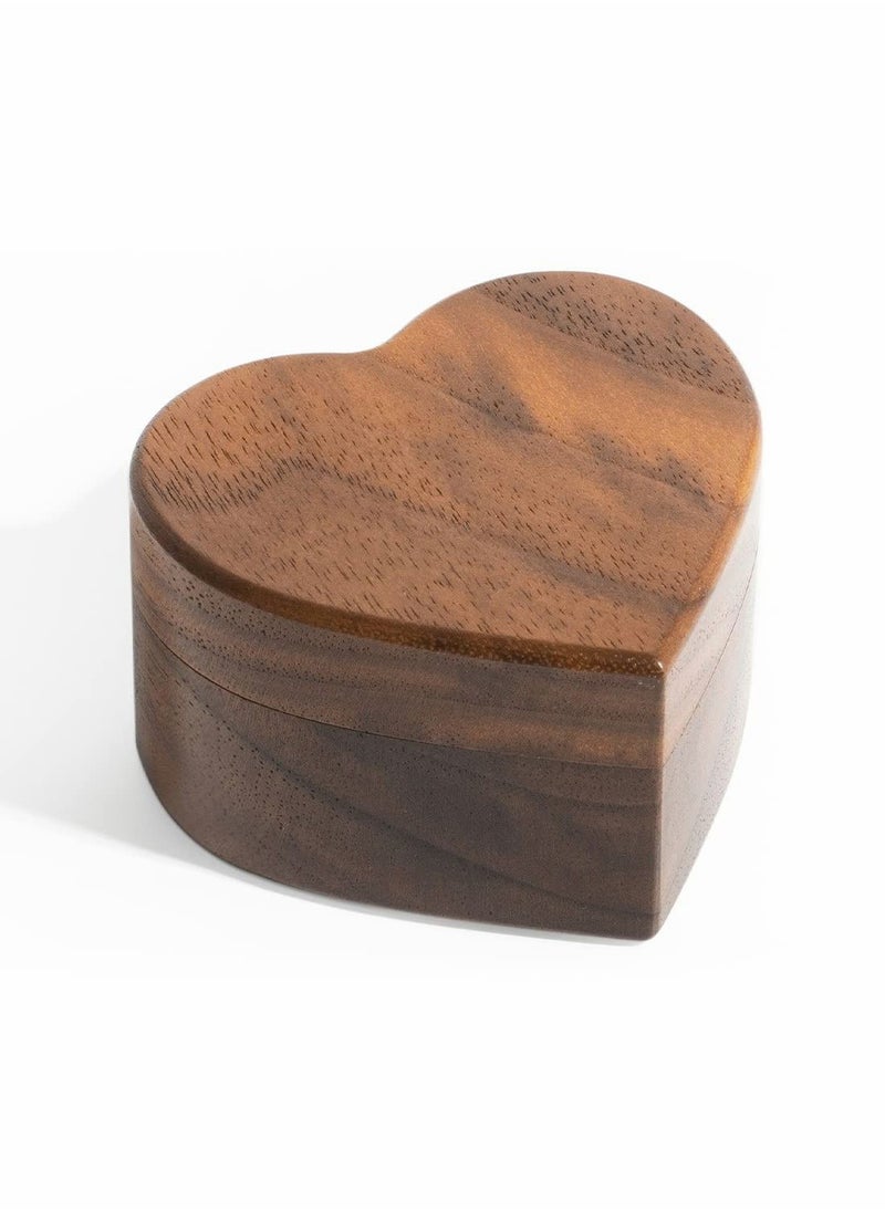 Y&D - Wood Ring Box, Heart Shaped Walnut Box with Velvet Soft Interior - Image 1