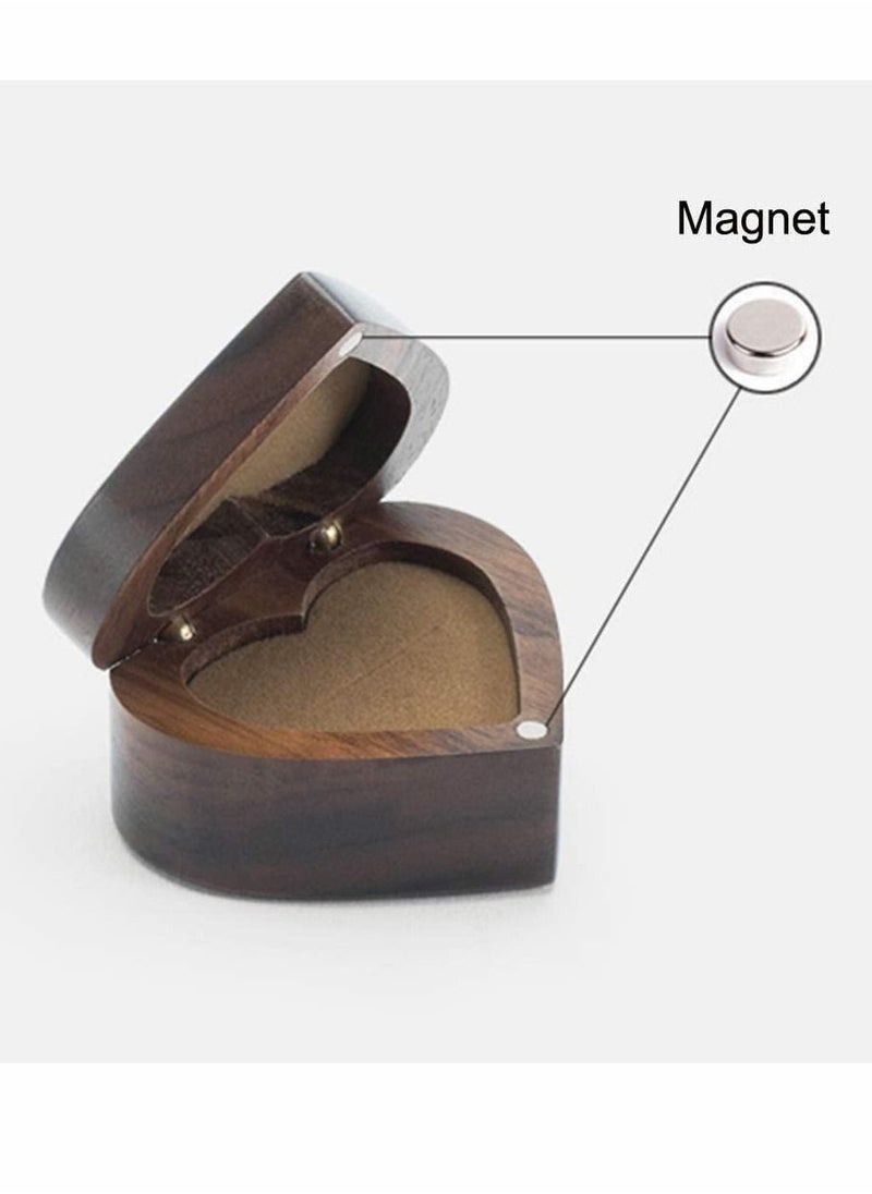 Y&D - Wood Ring Box, Heart Shaped Walnut Box with Velvet Soft Interior - Image 1