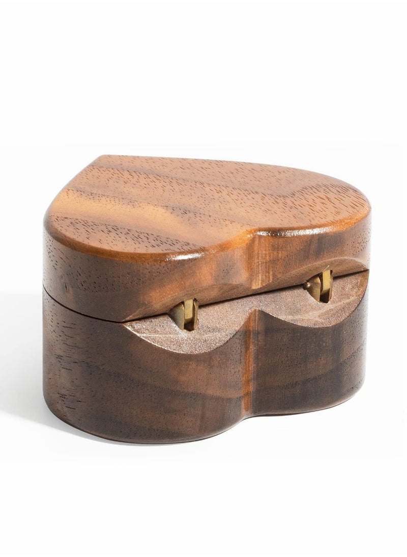 Y&D - Wood Ring Box, Heart Shaped Walnut Box with Velvet Soft Interior - Image 1