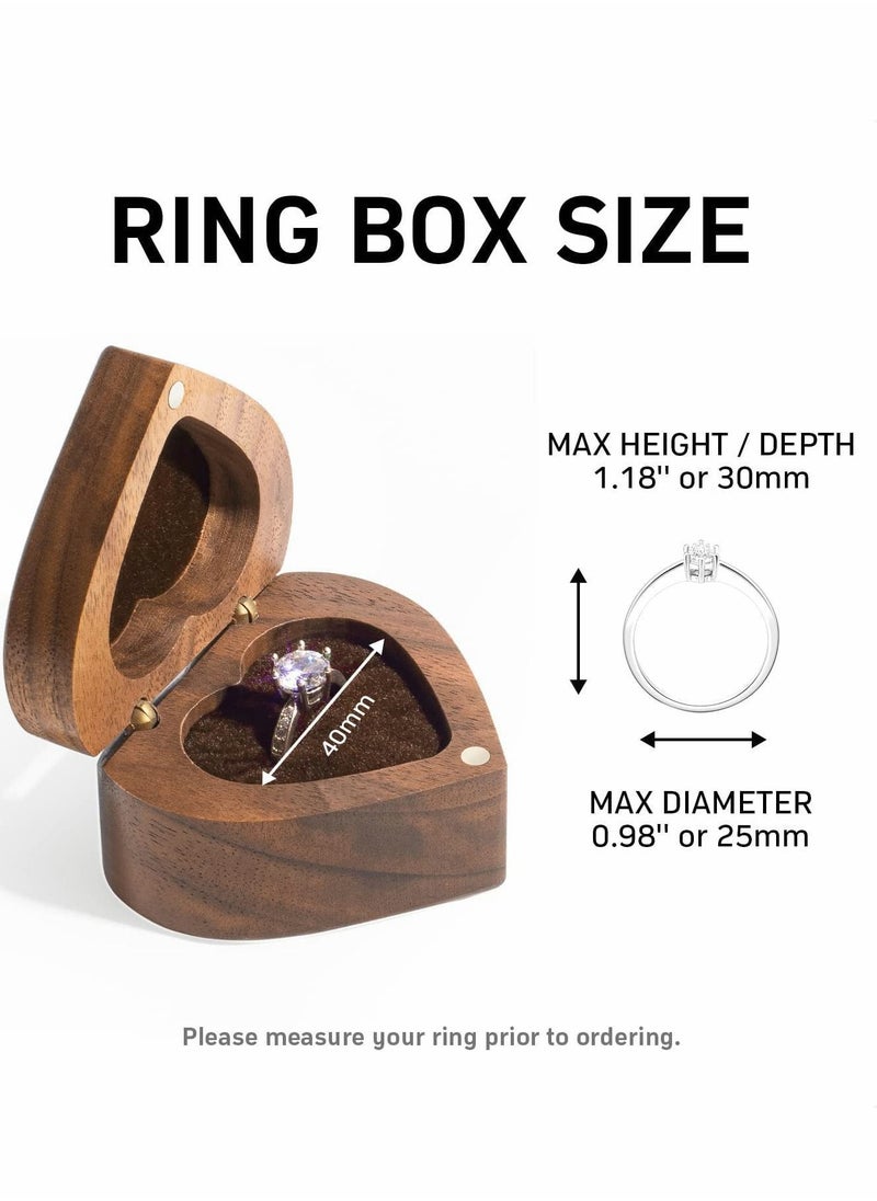 Y&D - Wood Ring Box, Heart Shaped Walnut Box with Velvet Soft Interior - Image 1