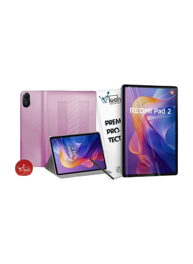 BYTER Xiaomi Redmi Pad 2 2025 (11.0 inches) Classic PU Leather Trifold Stand Flip Case Cover (TCFPSR) - Light Pink & Xiaomi Redmi Pad 2 2025 (11.0 inches) 9H Ultra HD Tempered Glass Tablet Screen Protector (TSG9CN) - Clear Bundle - Image 1