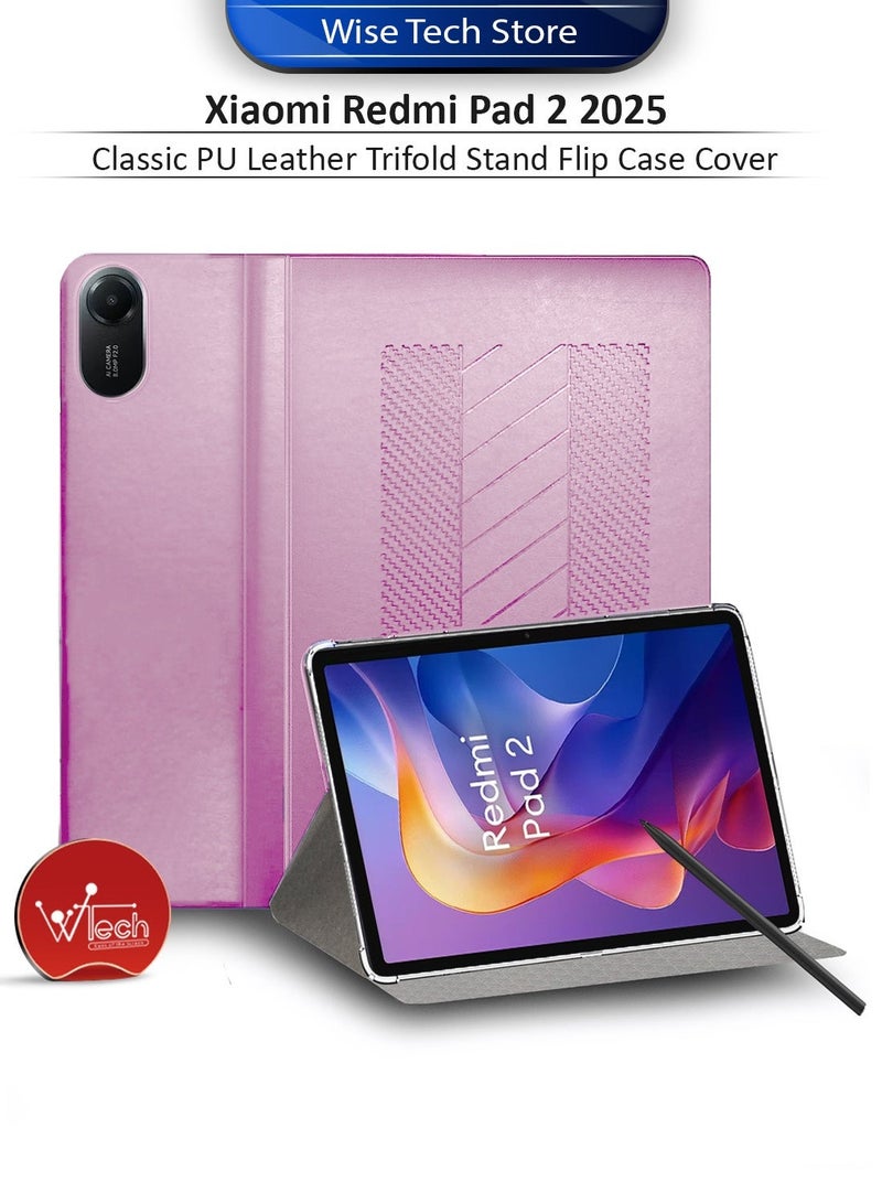 BYTER Xiaomi Redmi Pad 2 2025 (11.0 inches) Classic PU Leather Trifold Stand Flip Case Cover (TCFPSR) - Light Pink & Xiaomi Redmi Pad 2 2025 (11.0 inches) 9H Ultra HD Tempered Glass Tablet Screen Protector (TSG9CN) - Clear Bundle - Image 2