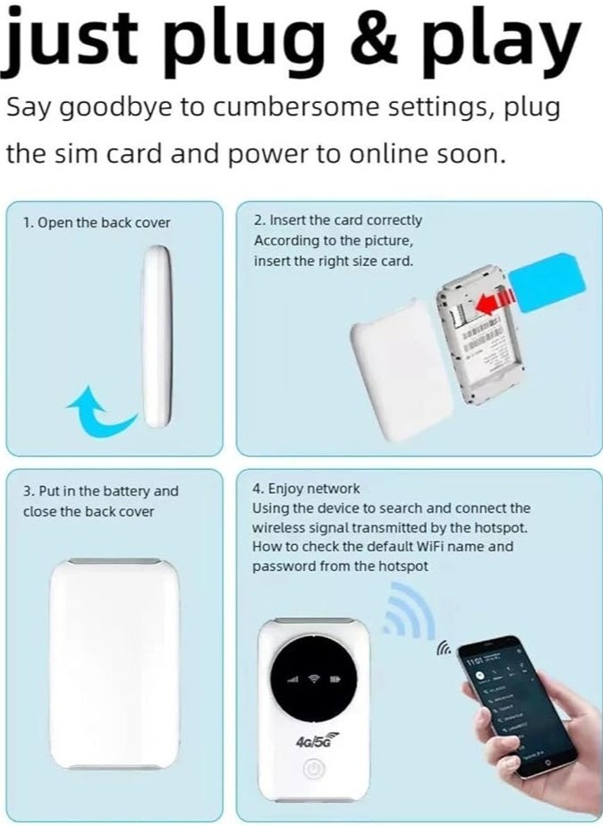 General - Mobile WiFi Router, 4G LTE 5G WiFi Hotspot, 300Mbps Modem (up to 10 Devices), SIM Card Slot, 3200mAh Battery, Wireless Portable WiFi Device for Travel - Image 1