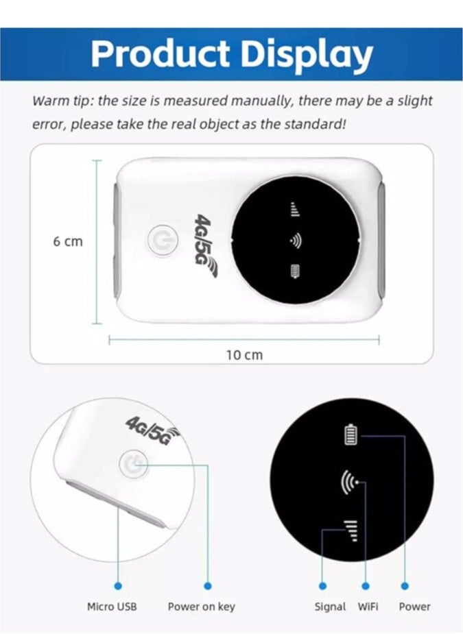 General - Mobile WiFi Router, 4G LTE 5G WiFi Hotspot, 300Mbps Modem (up to 10 Devices), SIM Card Slot, 3200mAh Battery, Wireless Portable WiFi Device for Travel - Image 1