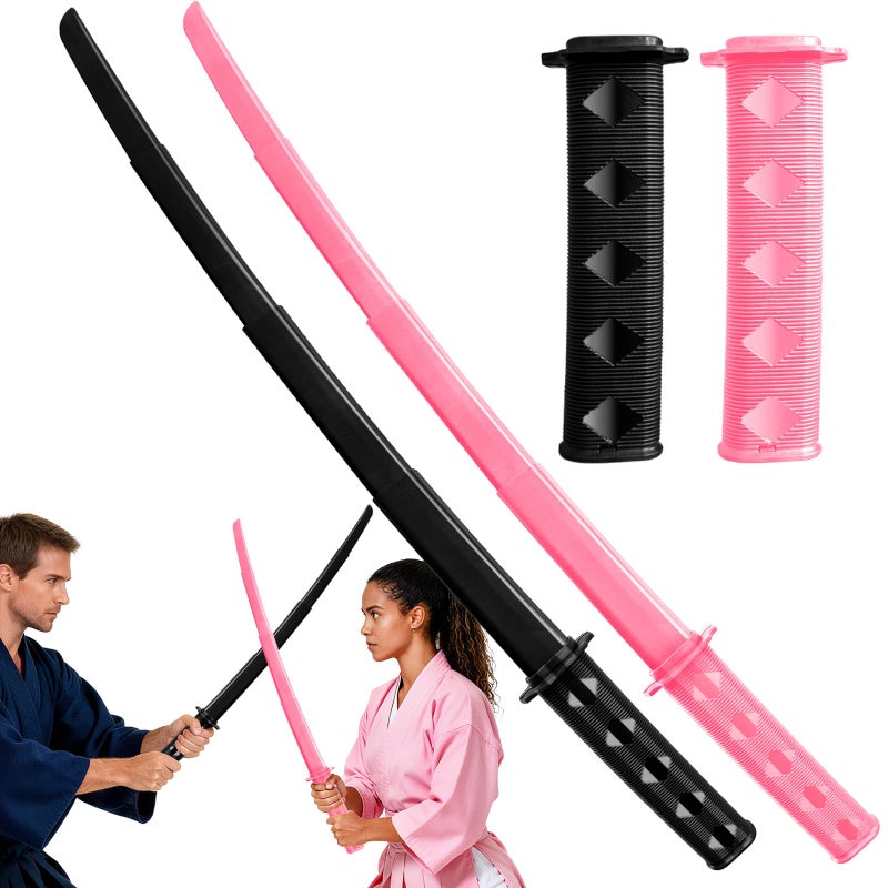 Dshengoo 2Pcs 3DPrinted Gravity Retractable Samurai Sword Model Toy,Telescopic Katana Toys for Halloween Cosplay Play Fighting,Black,Pink - Image 1