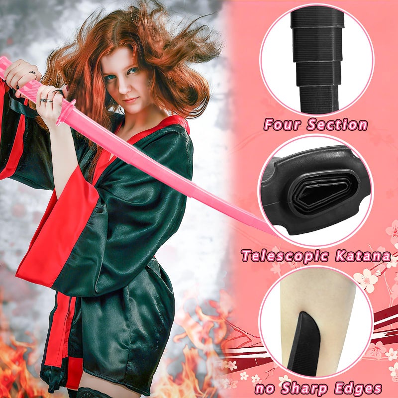 Dshengoo 2Pcs 3DPrinted Gravity Retractable Samurai Sword Model Toy,Telescopic Katana Toys for Halloween Cosplay Play Fighting,Black,Pink - Image 3