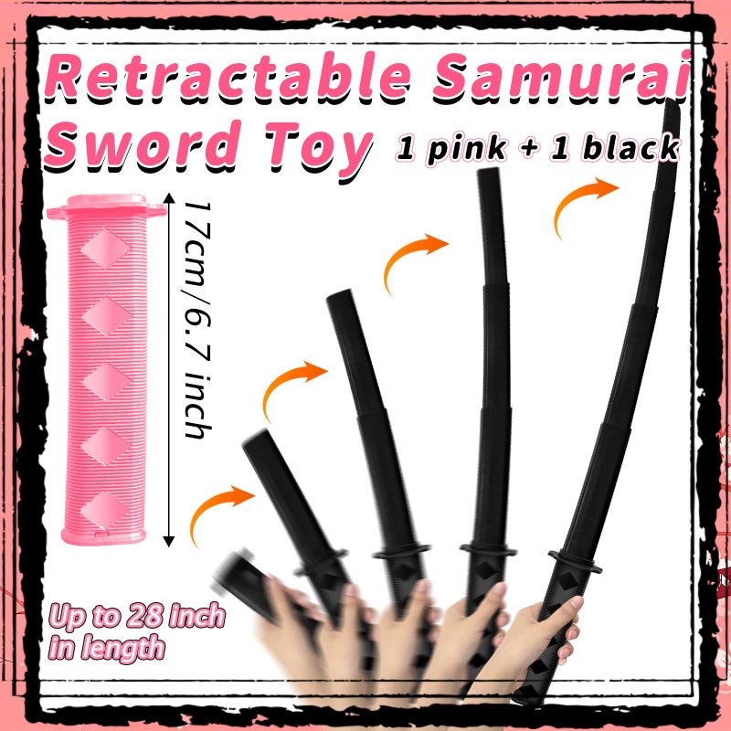 Dshengoo 2Pcs 3DPrinted Gravity Retractable Samurai Sword Model Toy,Telescopic Katana Toys for Halloween Cosplay Play Fighting,Black,Pink - Image 2