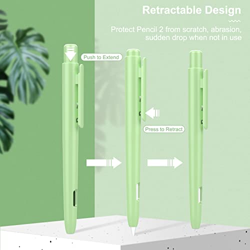 MoKo Protective Case Compatible with Apple Pencil Pro, Apple Pencil 2nd Generation, Retractable Protective Case for Apple Pencil with Clip, Apple Pencil Hard PC Cover, Double-Tap Stand, Green - Image 4