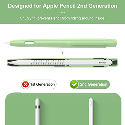 MoKo Protective Case Compatible with Apple Pencil Pro, Apple Pencil 2nd Generation, Retractable Protective Case for Apple Pencil with Clip, Apple Pencil Hard PC Cover, Double-Tap Stand, Green - Image 2