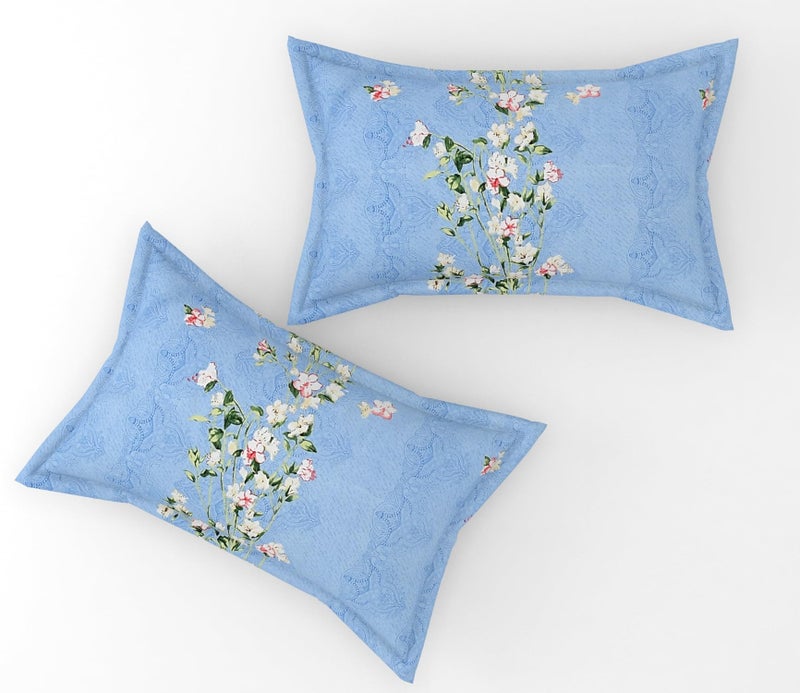Furnofy 140 GSM Elastic Fitted King Size & Double Bedsheet (78x72 inches with 6-8" Pocket) + 2 Pillow Covers – Floral Print – Soft Cotton – Blue - Image 5