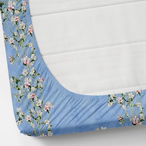 Furnofy 140 GSM Elastic Fitted King Size & Double Bedsheet (78x72 inches with 6-8" Pocket) + 2 Pillow Covers – Floral Print – Soft Cotton – Blue - Image 3