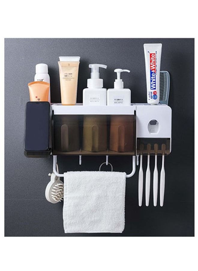 ZCM-HAPPY Toothbrush holder with cup and toothpaste dispenser and storage shelf  - Image 1
