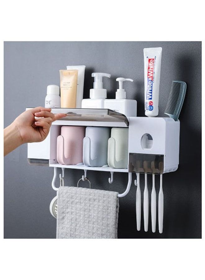 ZCM-HAPPY Toothbrush holder with cup and toothpaste dispenser and storage shelf  - Image 3
