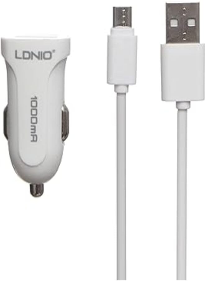 LDNIO - Ldnio DL-C17 High Quality Smart Car Charger 2.4A Auto-ID With Lightning USB Cable - White - Image 1