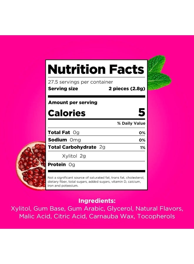 PUR Gum | Aspartame Free Chewing Gum | 100% Xylitol | Natural Pomegranate Mint Flavored Gum, 55 Pieces (Pack of 1) - Image 2