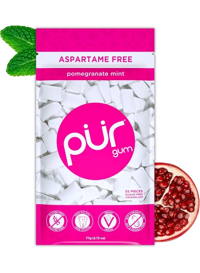 PUR Gum | Aspartame Free Chewing Gum | 100% Xylitol | Natural Pomegranate Mint Flavored Gum, 55 Pieces (Pack of 1) - Image 1